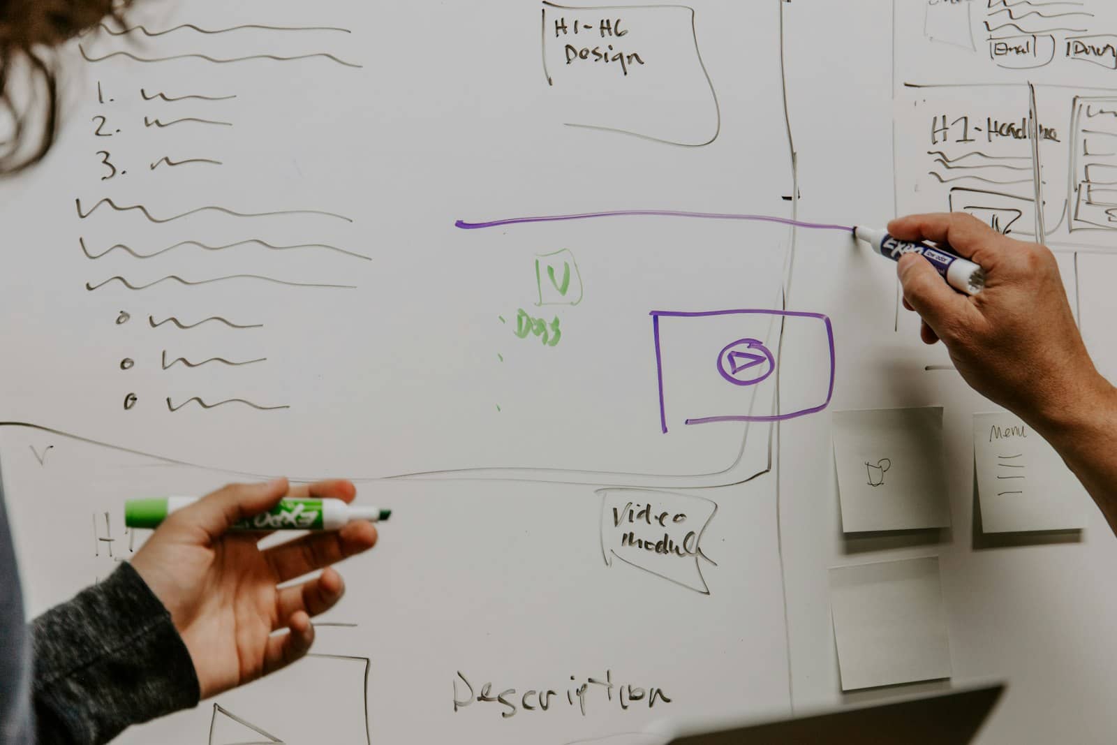 A small team planning search strategy together at a table