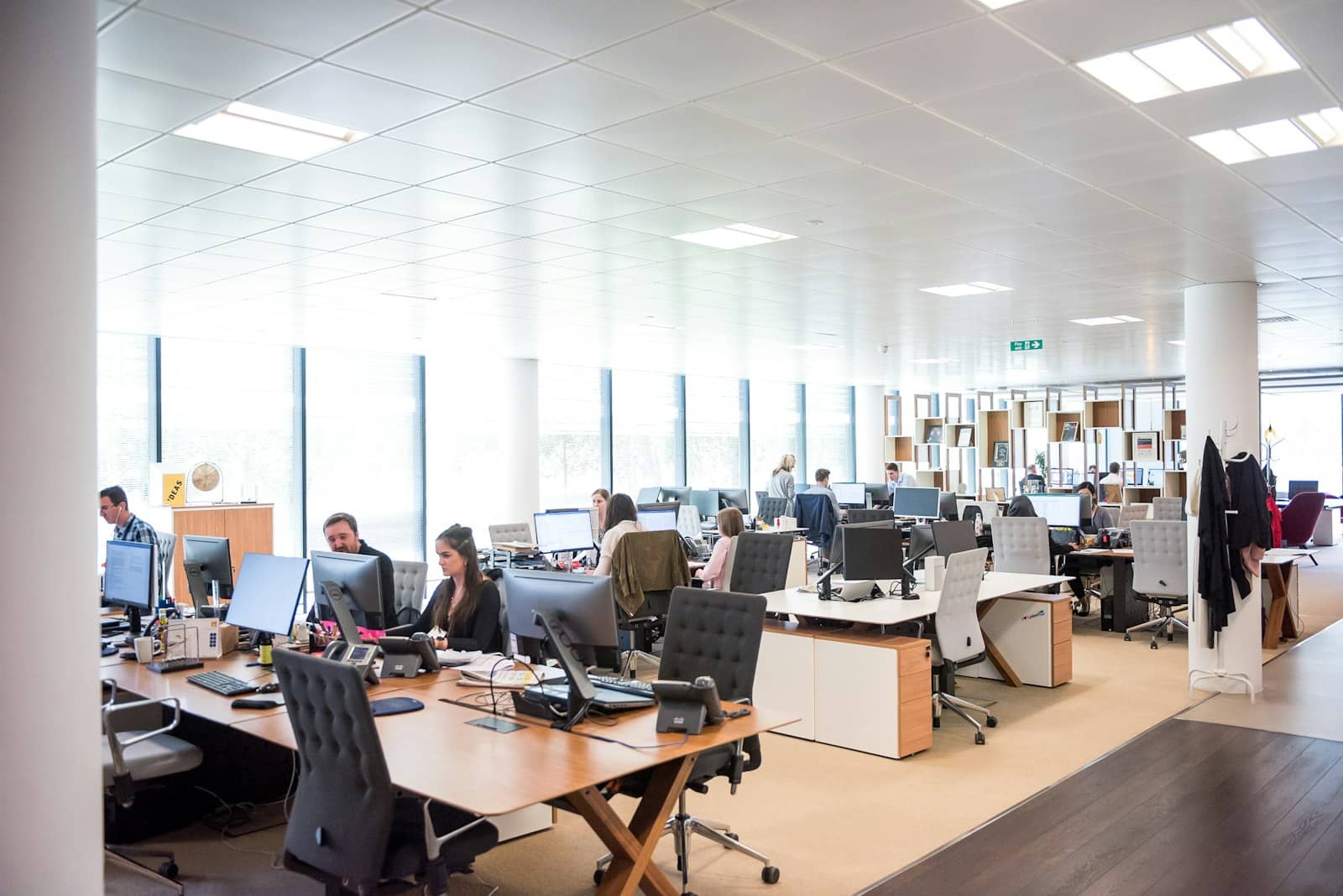 Office interior with desks and natural light