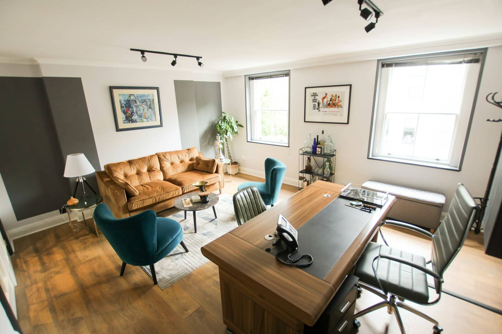 A focused workspace inside a small team office